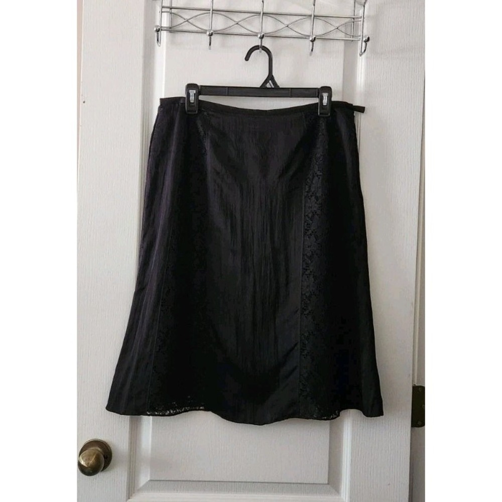 SIGRID OLSEN Petite Women's Black Silk‎ Blend Lace Midi Skirt Size 10P